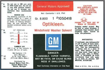 WASHER BOTTLE LABEL - OPTIKLEEN WINDSHIELD WASHER